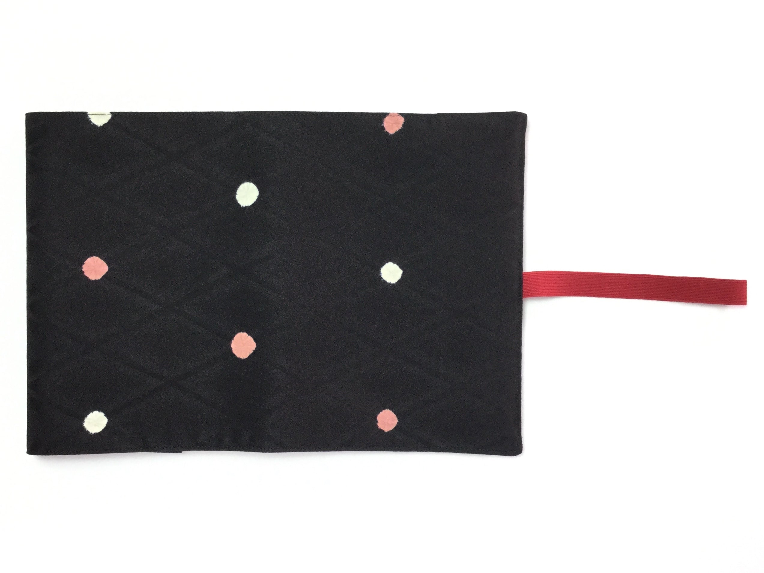 Kimono Journal Black Diamond With Dots With Red Band 着物ノート 白とピンク水玉 赤ゴ Megumi Project