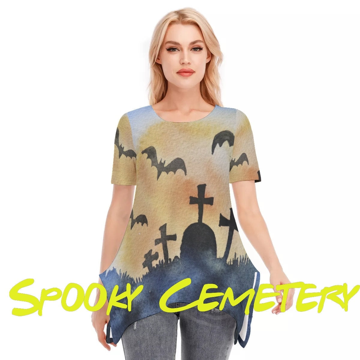 Halloween Bat Moon O-neck Short Sleeve T-shirt | Cotton - Chloe Lambertin