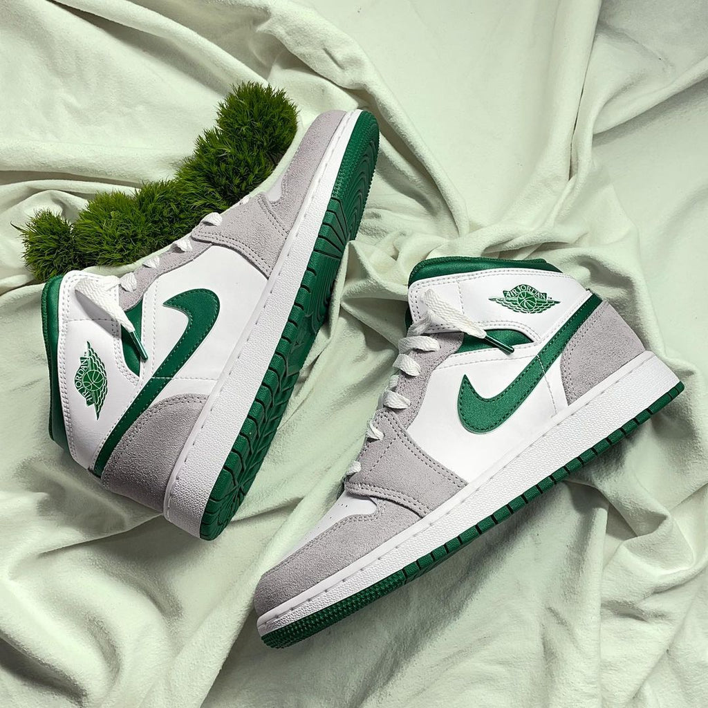 grey green and white jordans