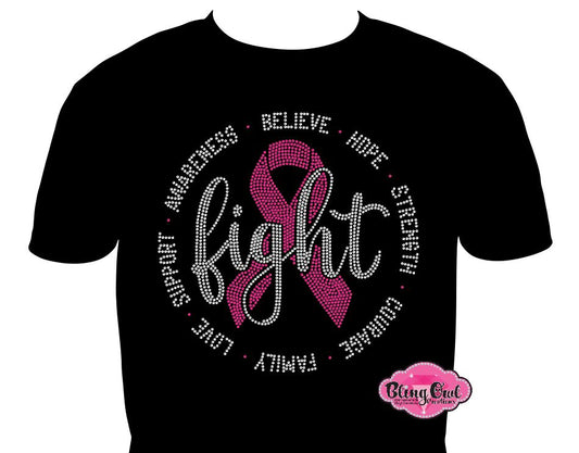 Strike Out Cancer Short Sleeve Tee Shirt - Rhinestone Design