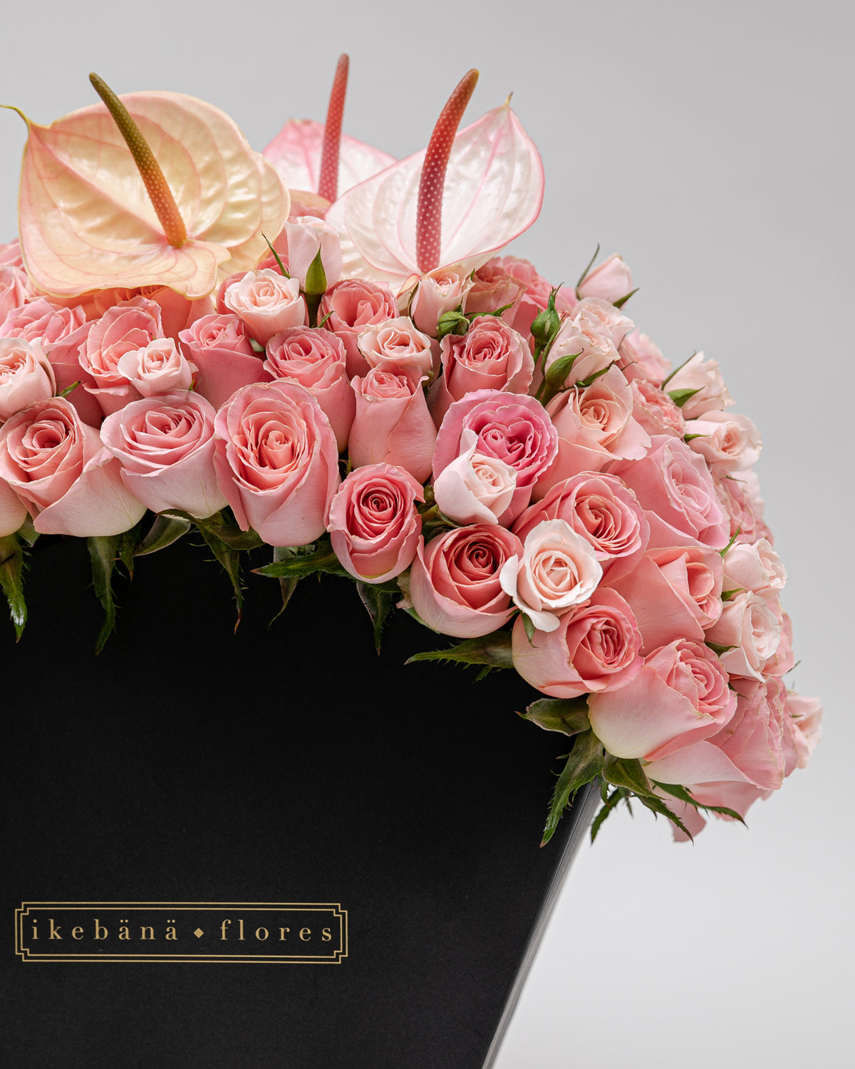 Abanico Rosas y Anturios Durazno – Ikebana Flores