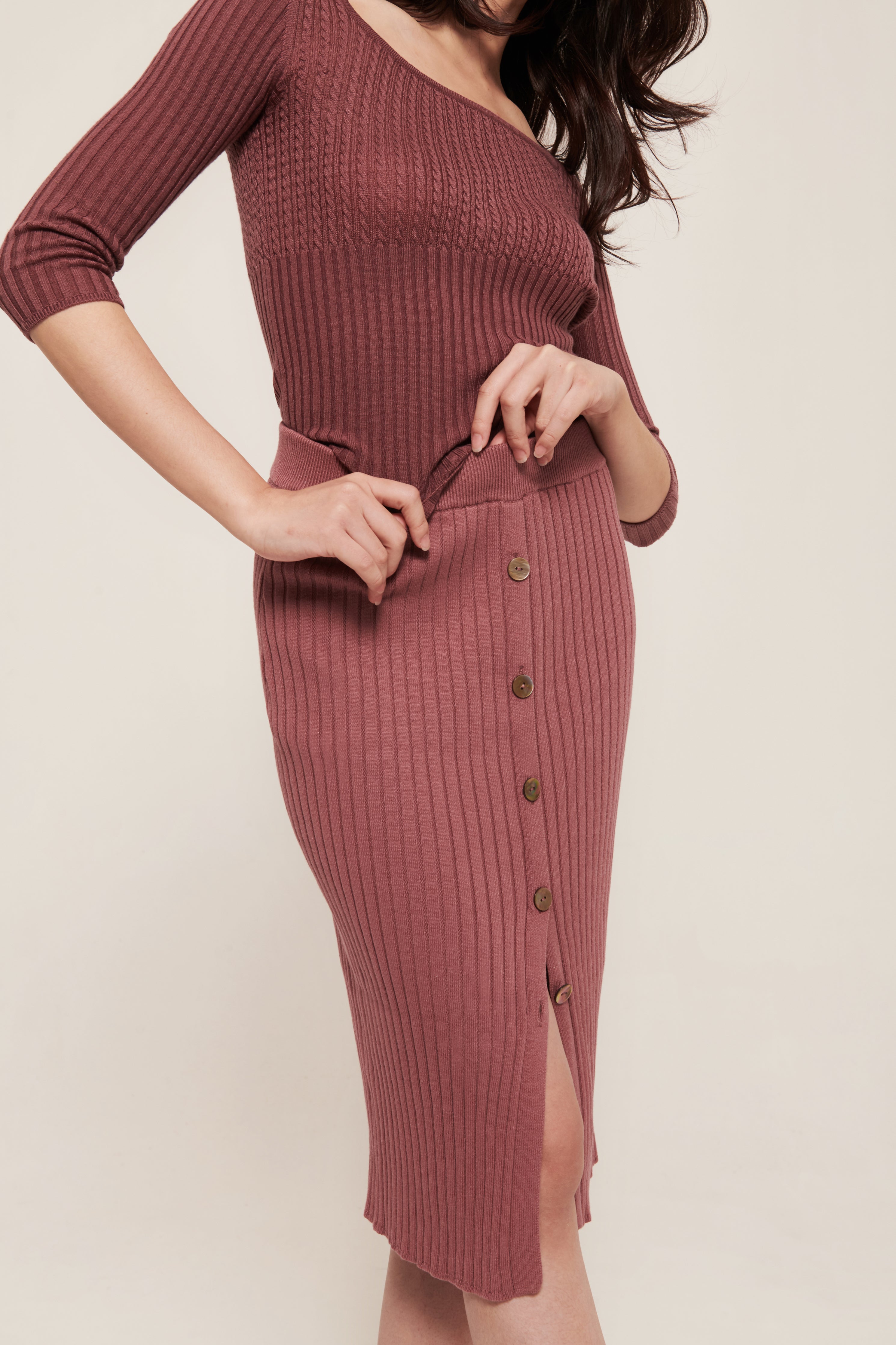 Sylvie Skirt Very Peri | Button-embellished ribbed knit midi skirt