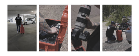 A series of images showing Andrew Campo using Condition 1 cases on a photoshoot.