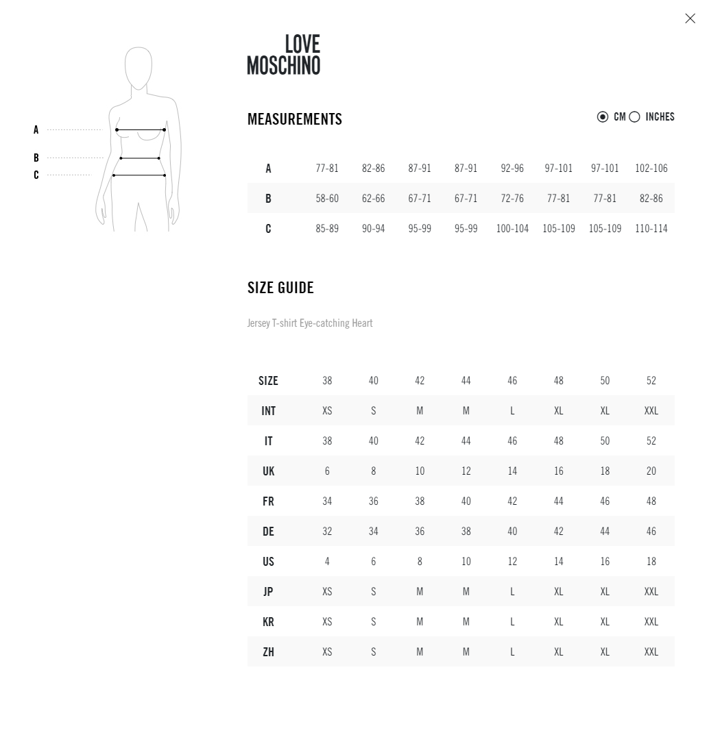 moschino size guide womens