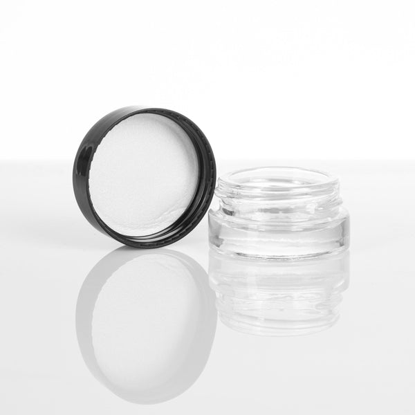 200 Pack) 5ml Thick Glass Containers with Black Lids - Jars for Oil, Lip  Balm, Wax, Cosmetics Clear Glass with Black Lid