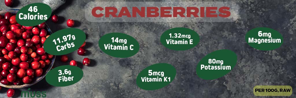 cranberry nutritional value per 100g