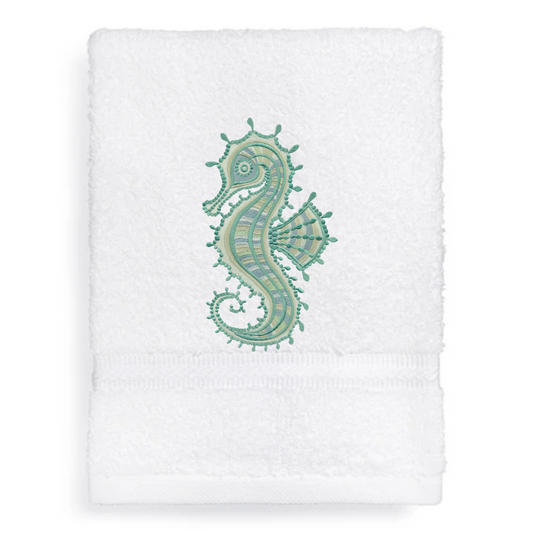 Seahorse Embroidered Bath Hand Towel. Beautifully Detailed in Coppery –  Kellytwins
