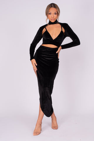 Lori Plum Velvet Corset Bardot Ruched Midi Velvet Dress – Nazz