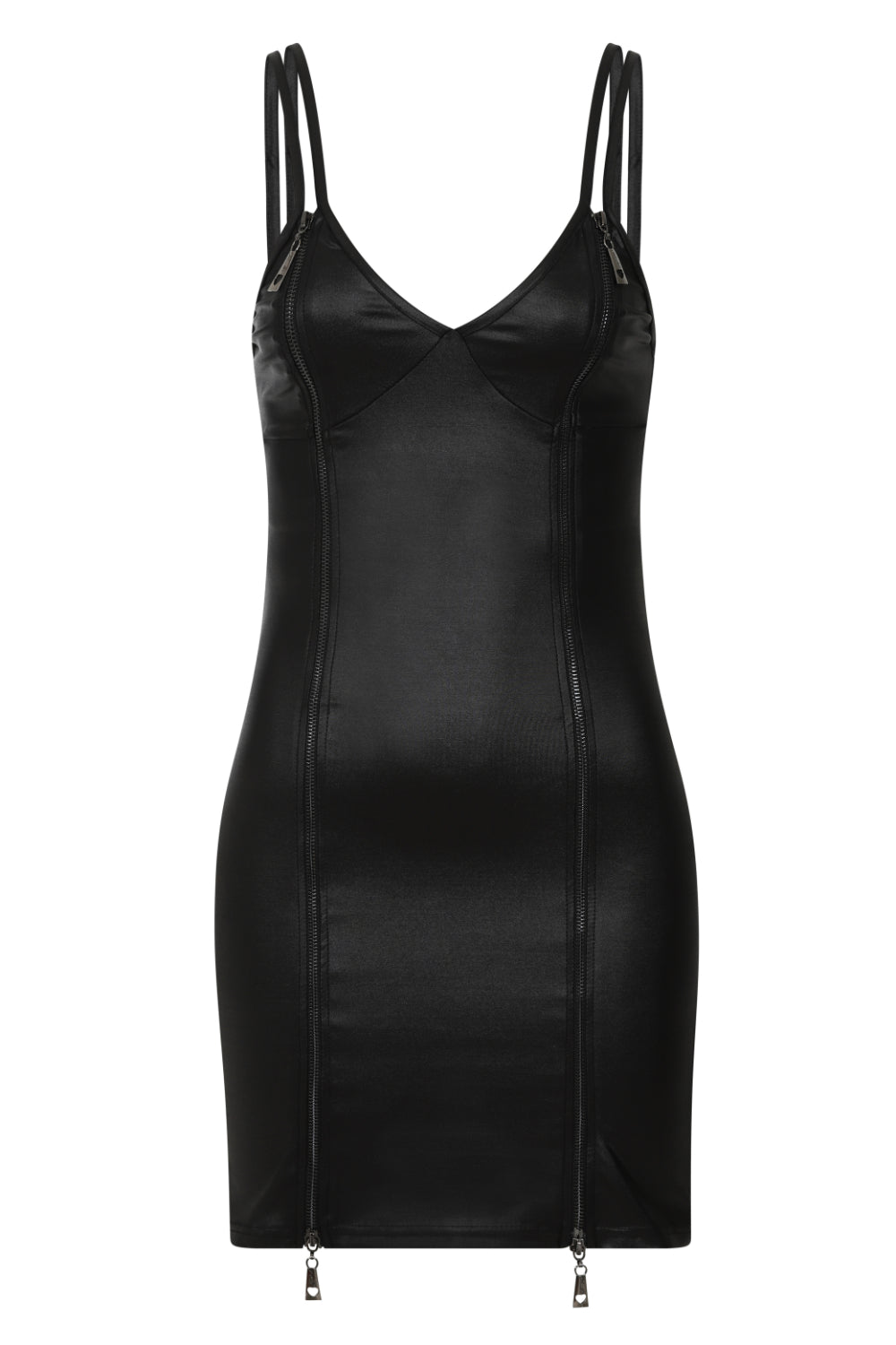 Unzip Me Black Leather Look Double Zip Slit Mini Dress – Nazz Collection