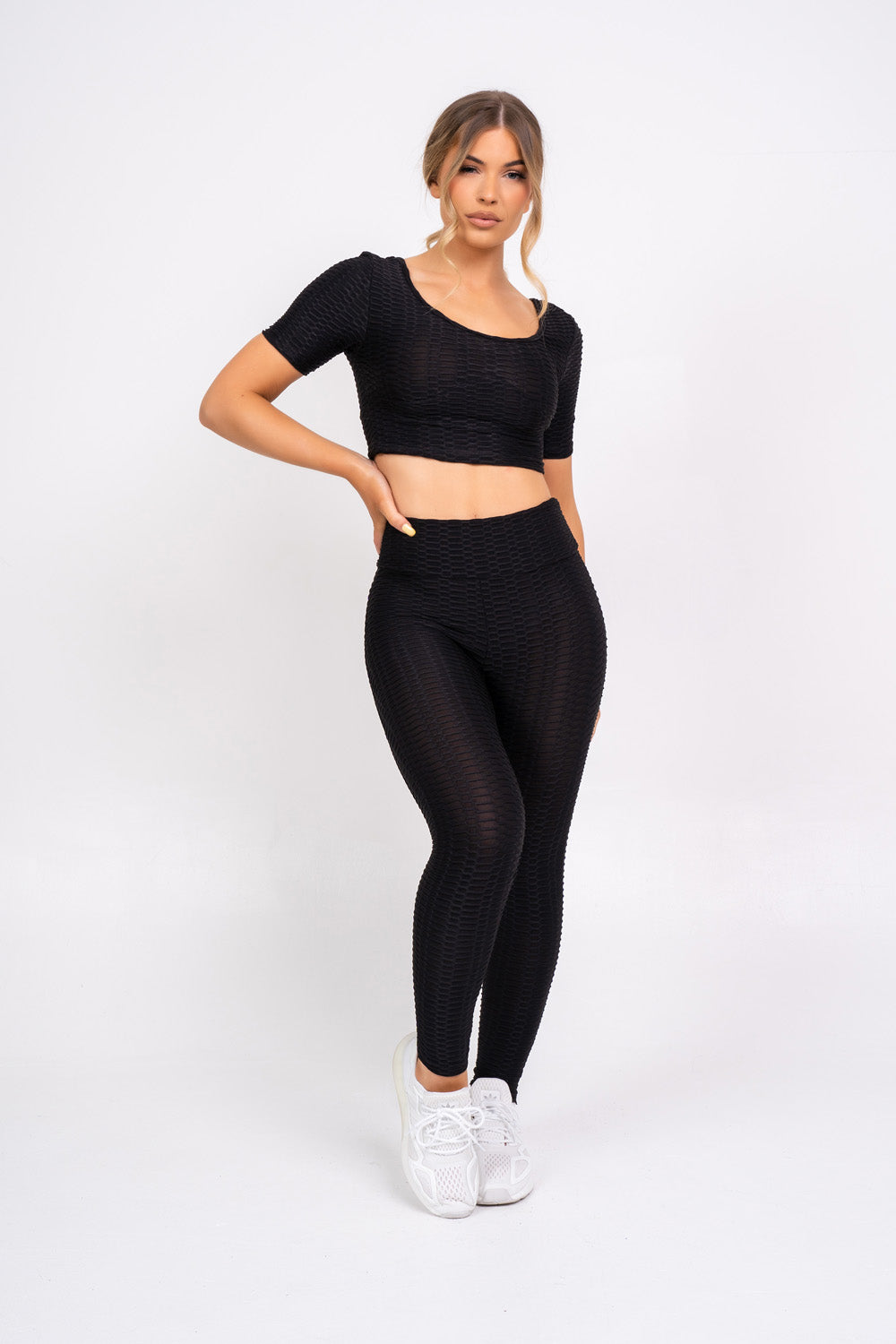 Dion Black Honeycomb Sports Cropped Top & leggings Co-ord Fitness Set –  Nazz Collection