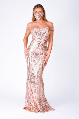 One Night Only Rose Gold Sequin Embellished Revealing She, Nazz  Collection