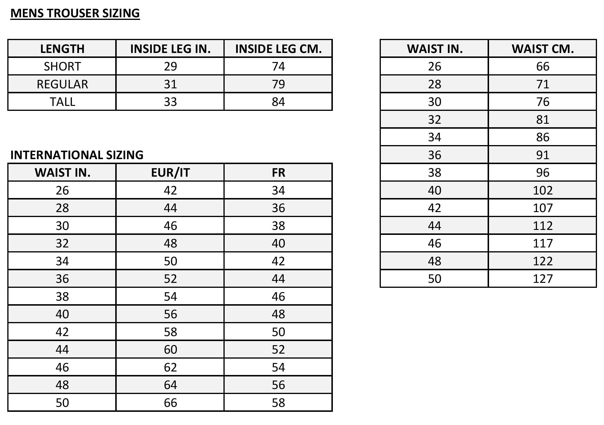 Mens USUK Pants Size