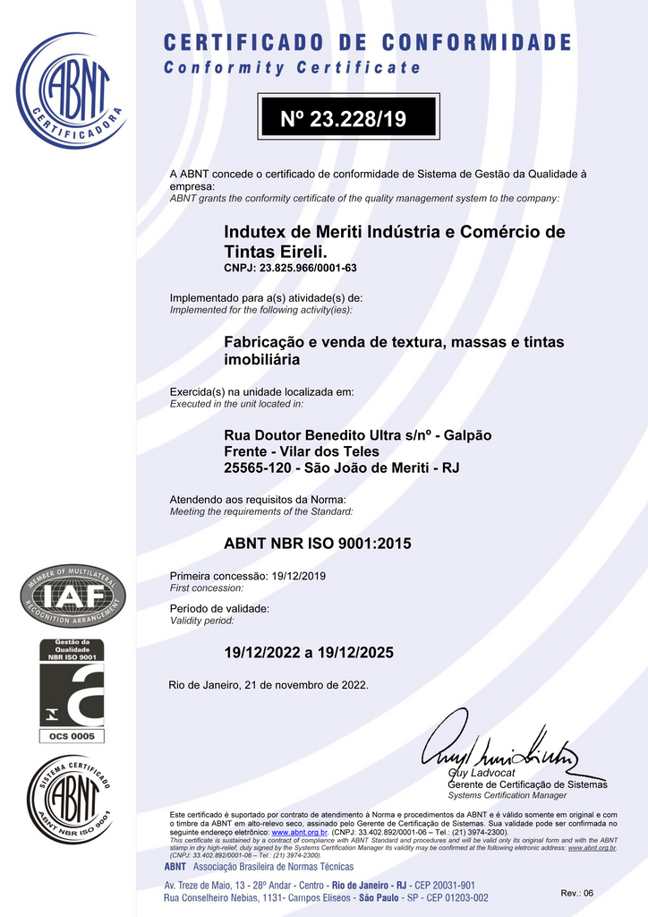 Certificado de Conformidade ABNT NBR ISO 9001:2015