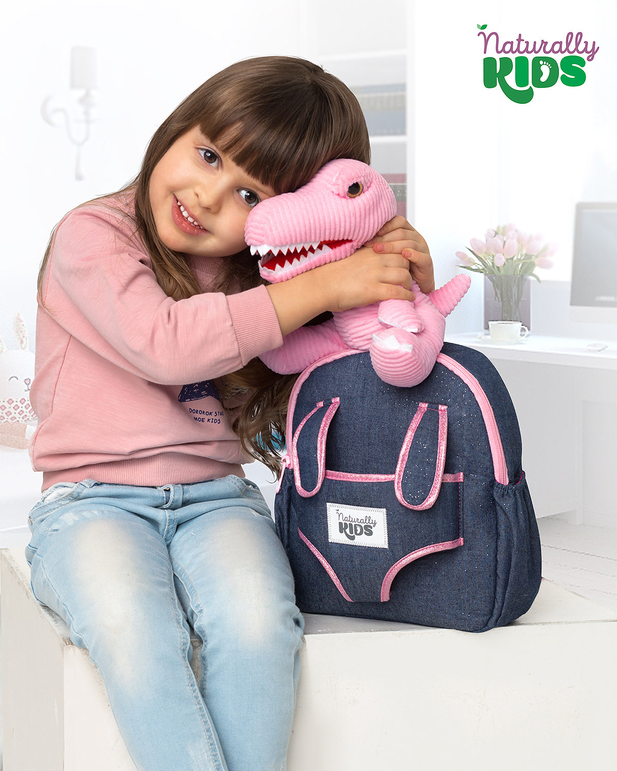 Kids' Dinosaur Backpack & Green T-Rex Plush Toy — Medium