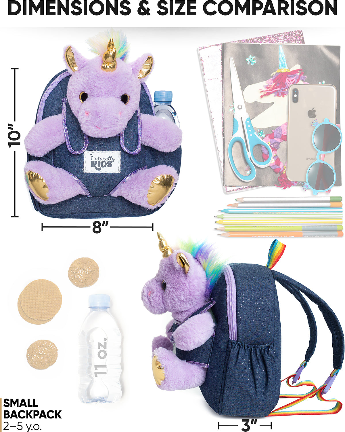 Naturally KIDS Small Unicorn Backpack for Girls Unicorn Toys for Girls - Unicorns  Gifts for Girls Age 5- Unicorn Stuffed Animal for Girls - Unicorn Plush Toys  for 3 4 6 7