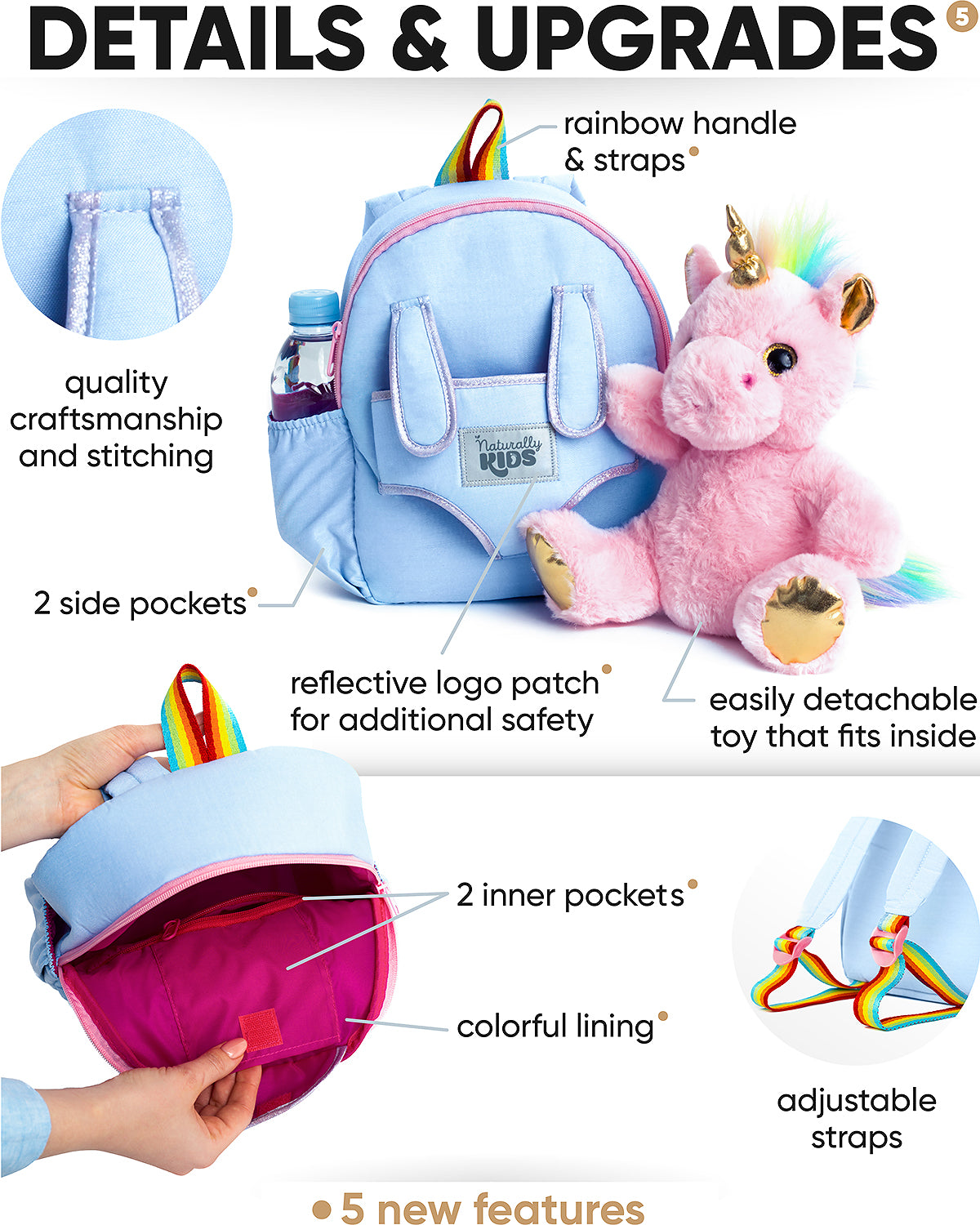 Naturally Kids Small Unicorn Backpack for Girls Unicorn Toys for Girls - Unicorns Gifts for Girls Age 5- Unicorn Stuffed Animal for Girls - Unicorn