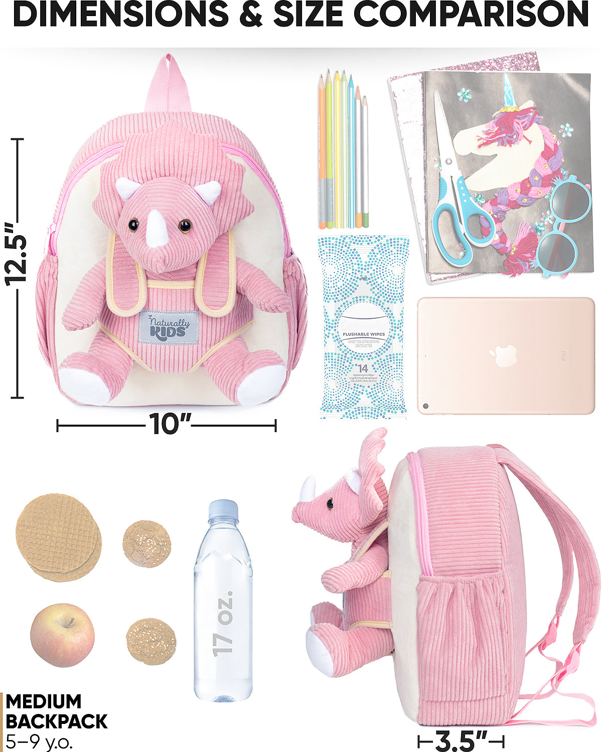 Kids' Dinosaur Backpack & Pink T-Rex Plush Toy — Rolling Bag