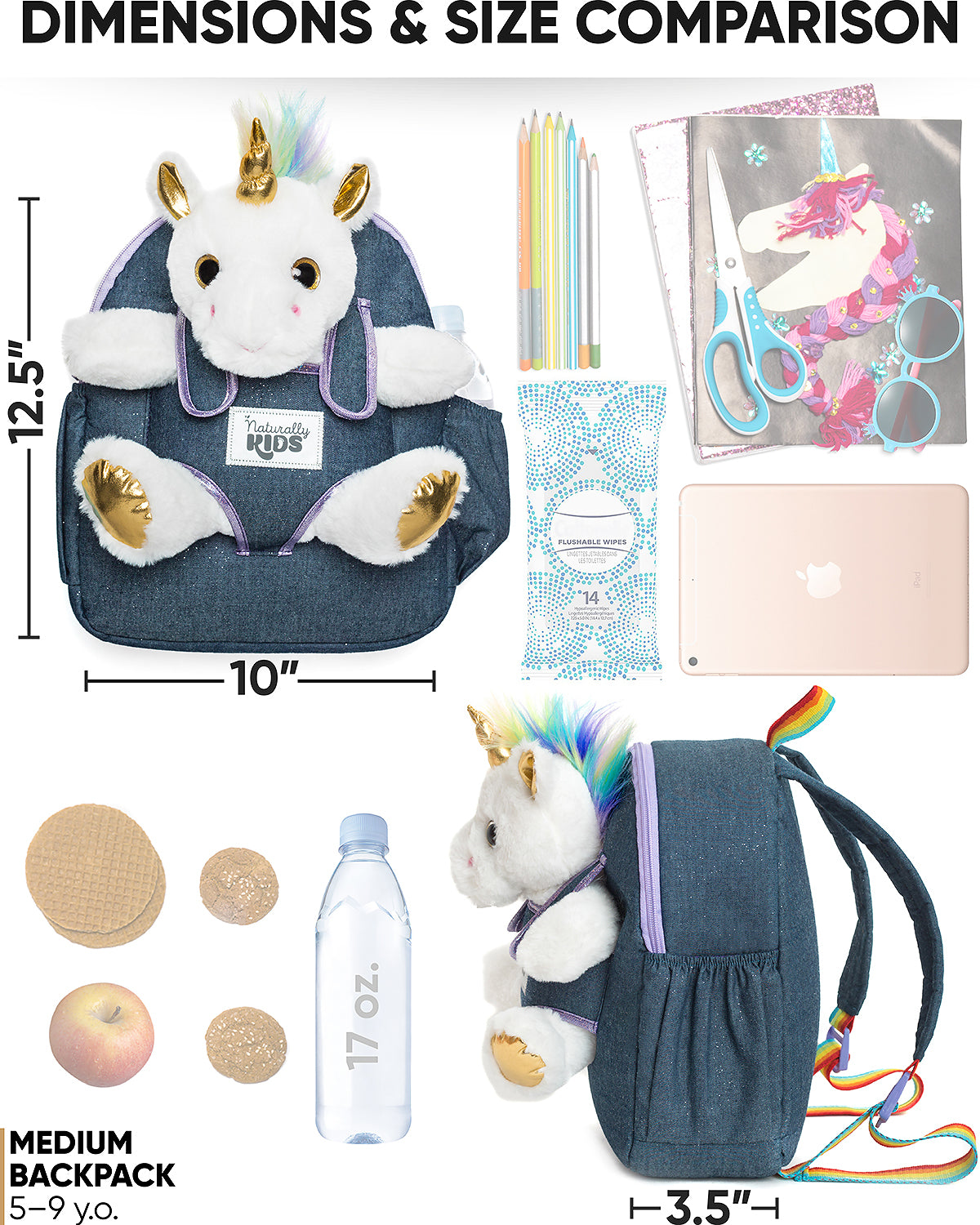 4 Plush Unicorn Toys: Cat, Fox, Elephant, Panda in A Unicorn Backpack — Stress-Relief Sensory Fidget Unicorn Gifts for Girls & Boys