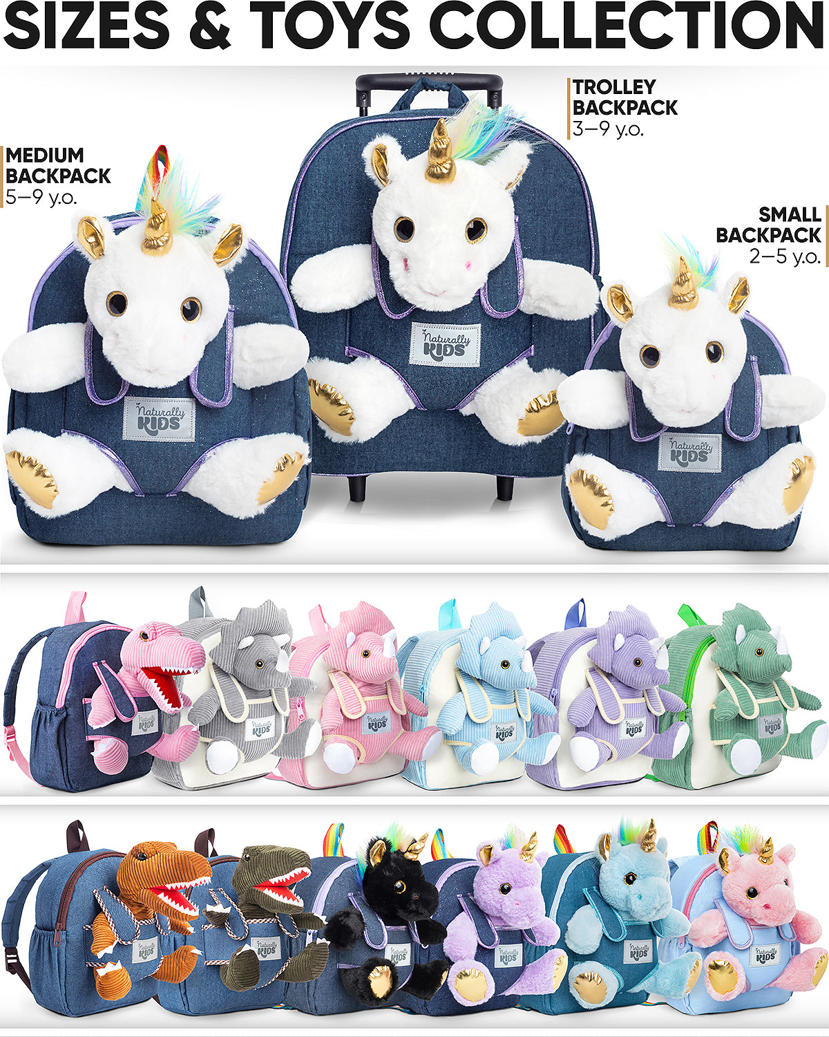 🦄 Kids' Unicorn Backpack & Unicorn Plush Toy — Classic Rolling Bag – 🦖  Naturally KIDS backpacks with plush dinosaur toys & unicorn gifts 🦄