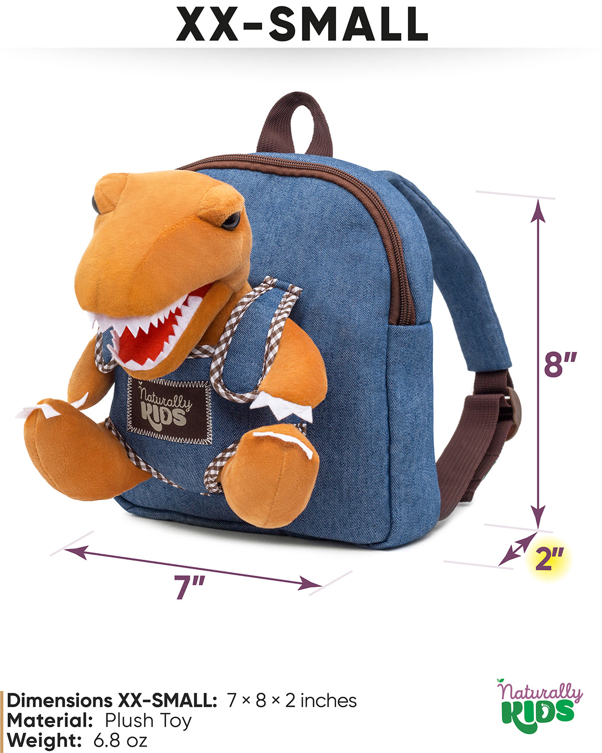 Naturally KIDS Small Dinosaur Backpack - Dinosaur Toys for Kids 3-5 - Toddler  Backpack for Boy Girl w Stuffed Animal - Gifts for 3 Year Old Boy - w  Pockets & Reflective