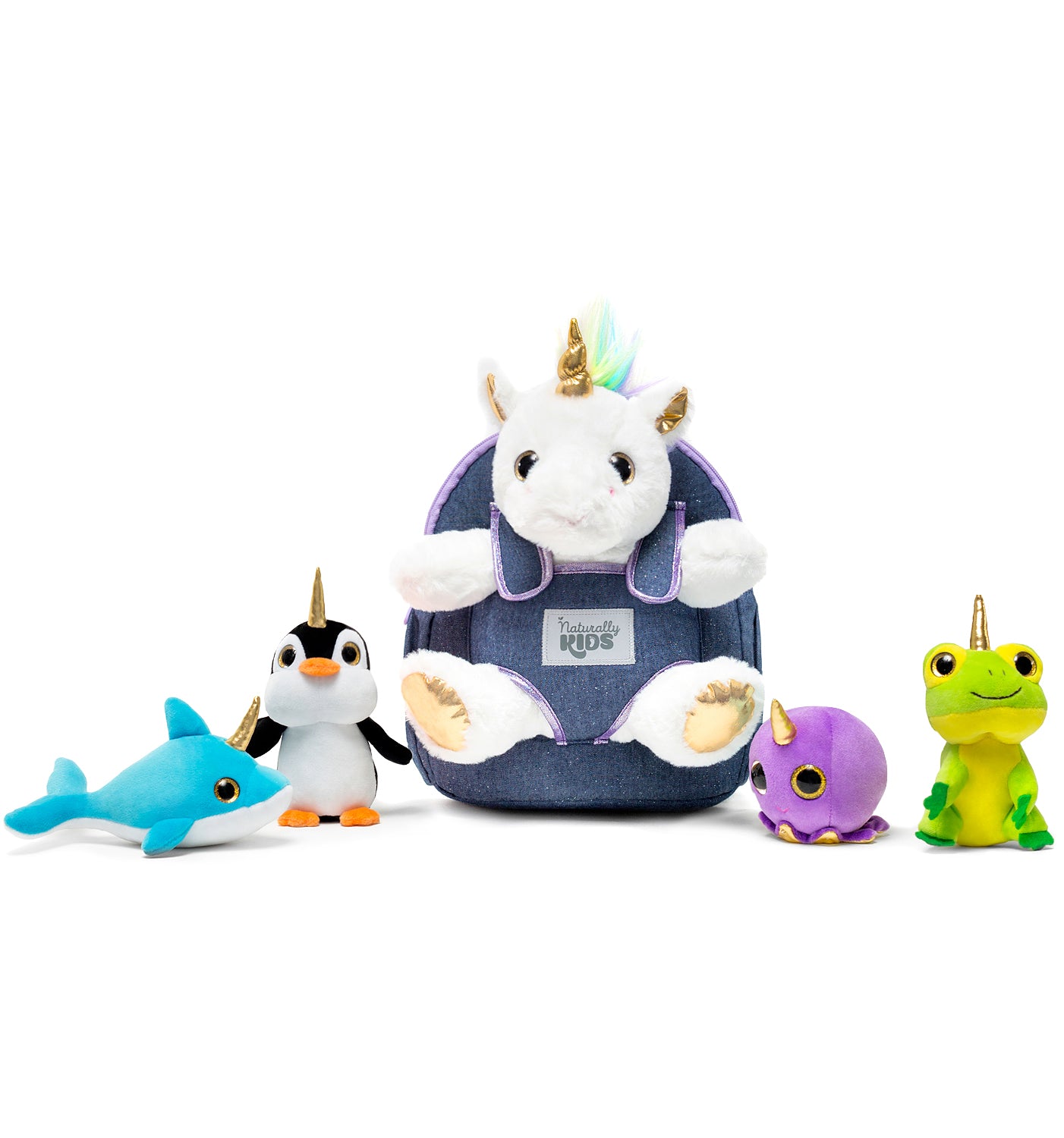 4 Plush Unicorn Toys: Cat, Fox, Elephant, Panda in A Unicorn Backpack — Stress-Relief Sensory Fidget Unicorn Gifts for Girls & Boys