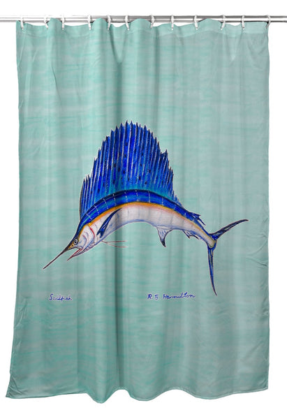 Teal Ocean Shower Curtain Marlin Swordfish Nautical Fishing Theme Bath  Curtain U