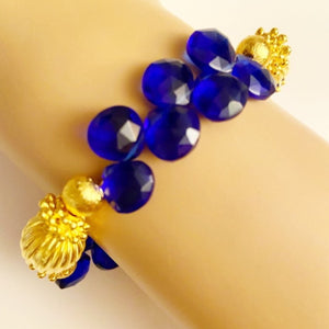 Elegant London Blue Topaz Briolette-Cut Gemstones Bracelet with 18k Gold-filled Beads and Silver