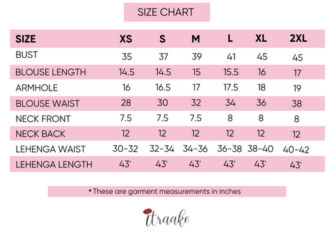 Size Chart Lehenga – ITRAAKE
