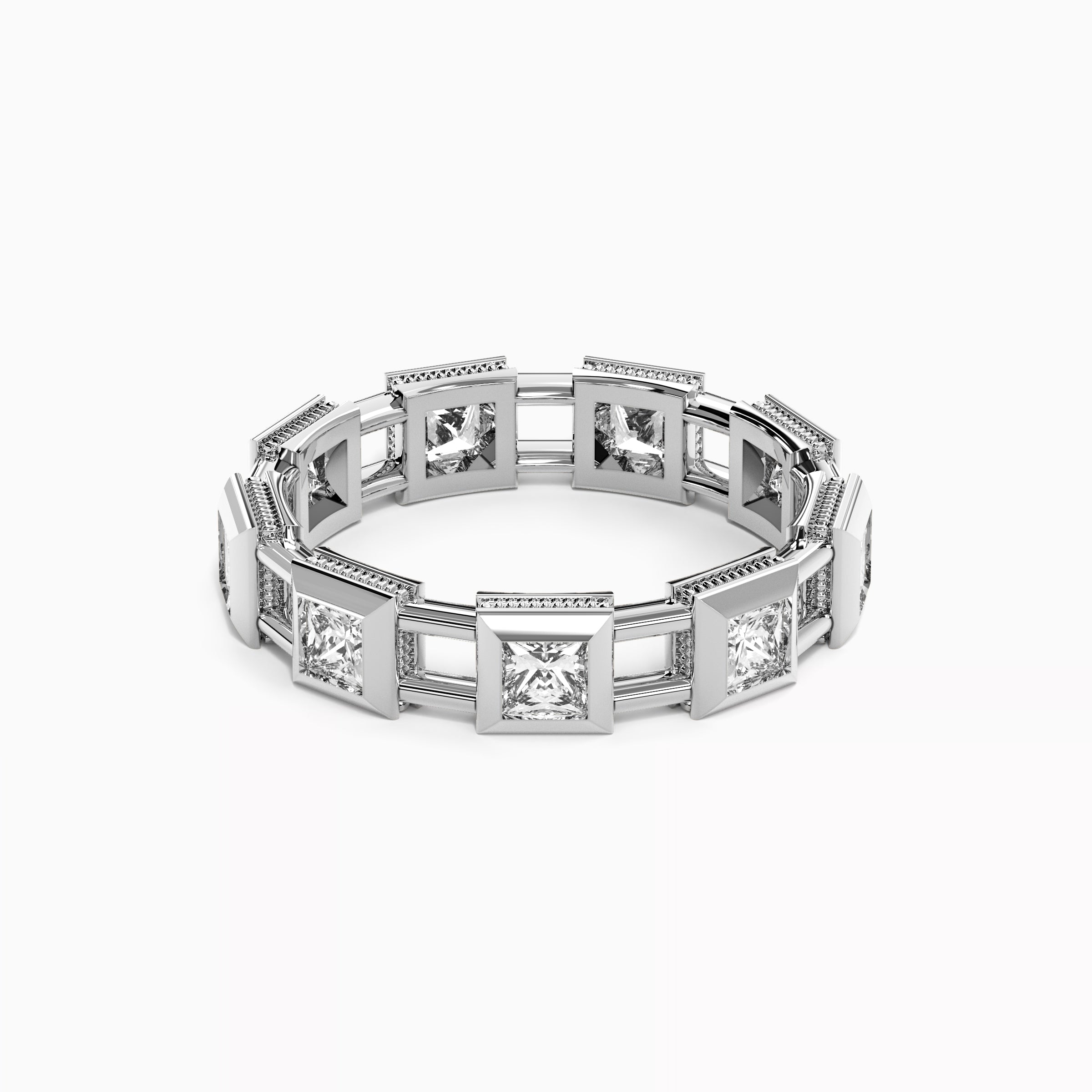 Geometric Link Ring in Platinum with Diamonds