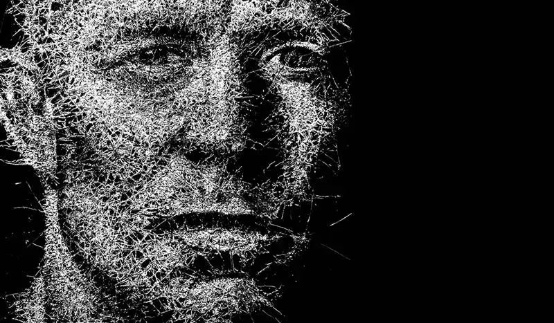 A likeness in broken glass of UFC Champion Georges St-Pierre by artist Olivier Monfet