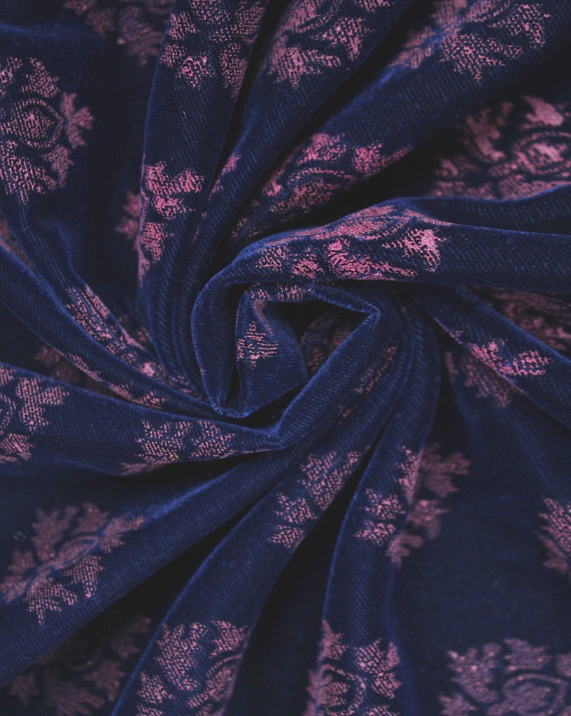 Navy Blue And Pink Velvet Fabric