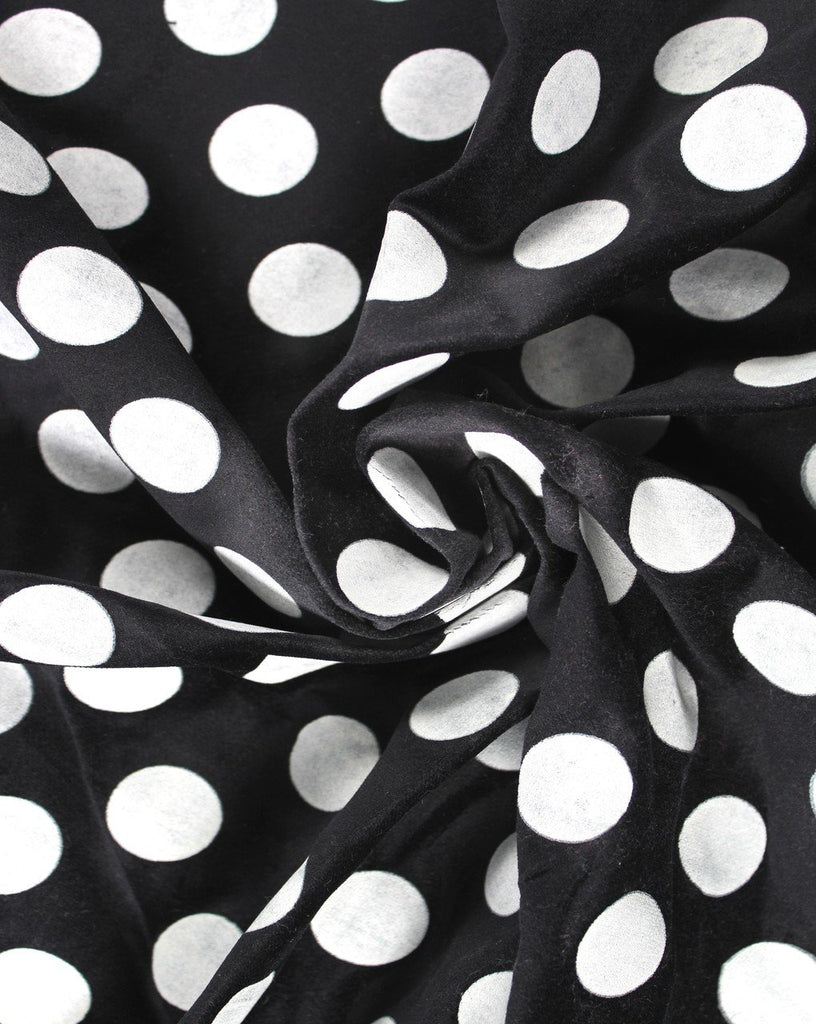 Black And White Polka Dots Velvet Fabric