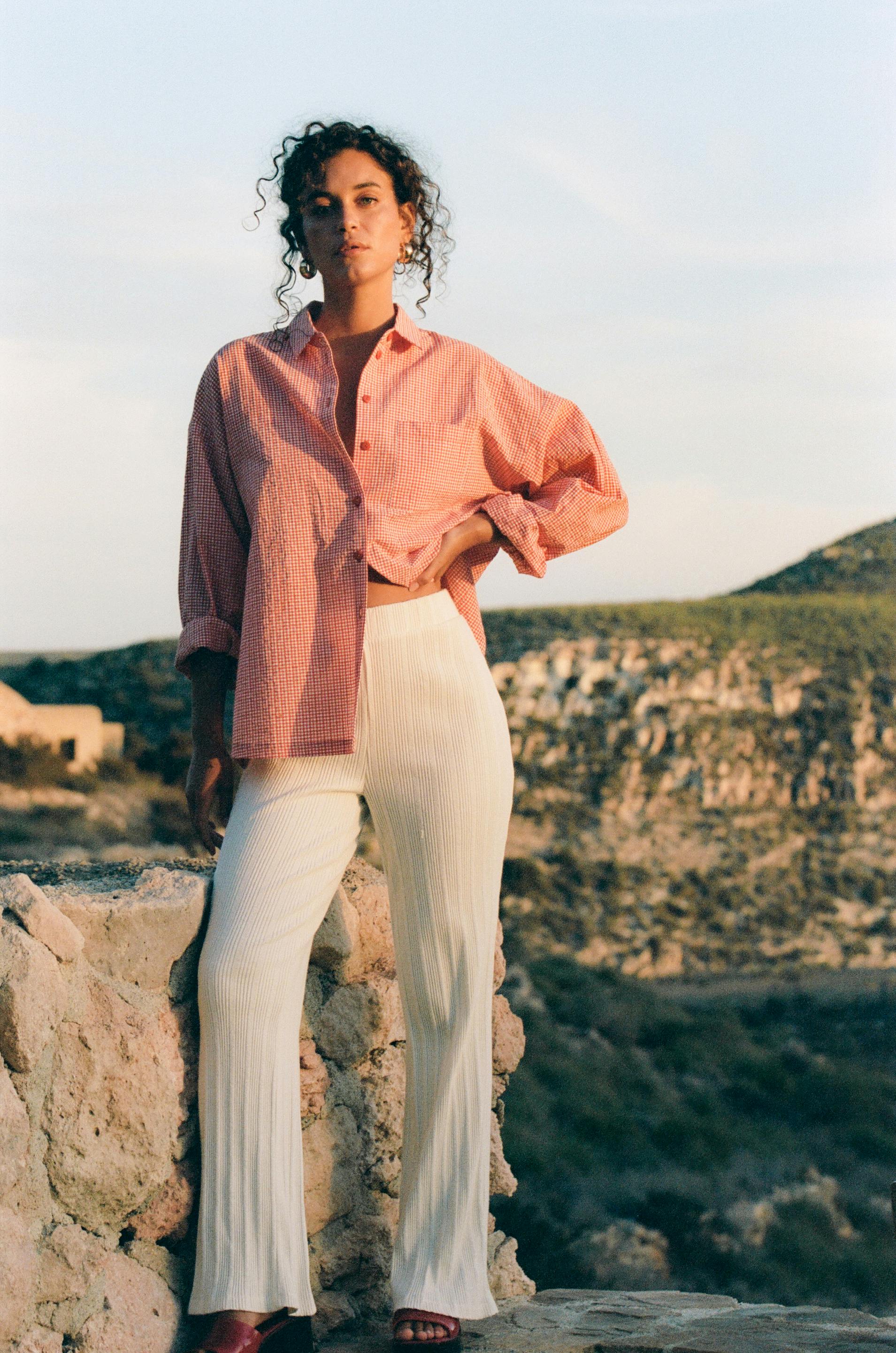 Chemise manches longues Sur le port Vichy orange et Pantalon Jour idéal Vanille