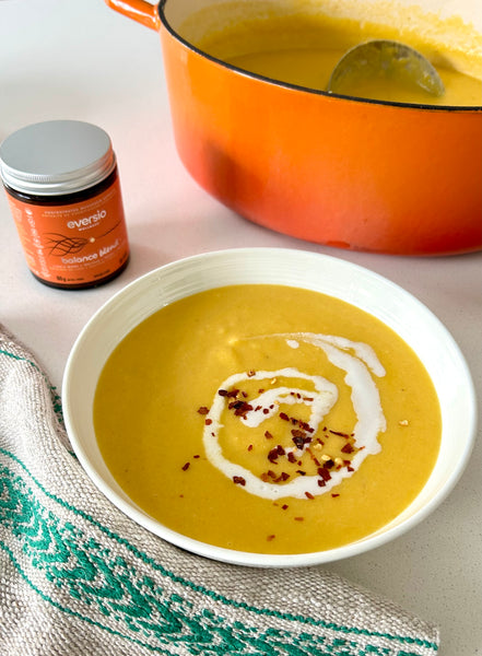 Butternut Squash Soup with Coconut Cream, Apples and Balance Blend