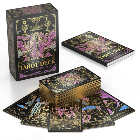 Calmoura Tridevia Golden Foil 78-Card Tarot Deck with Enlightening Affirmations in a Luxury Collector’s Box