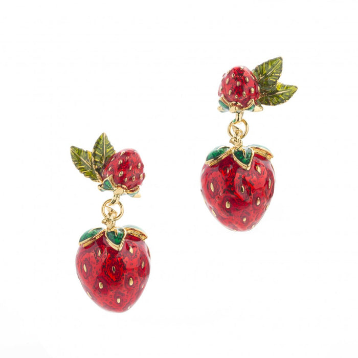 Strawberry Earrings Enamel Gold by Bill Slinner