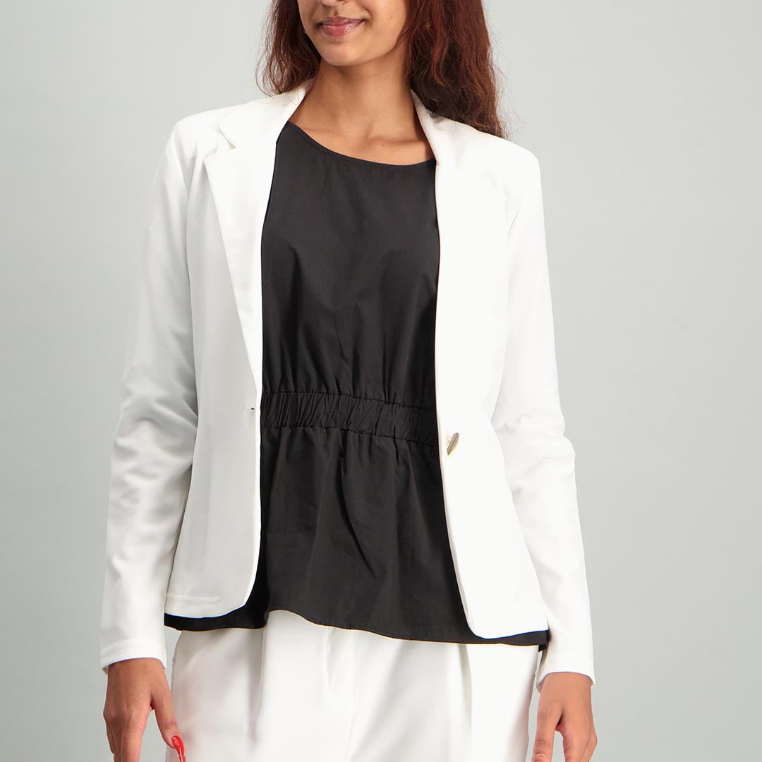 WHITE SCUBA CREPE BLAZER WITH BUTTON - Fashion Fusion 189.99 Fashion Fusion