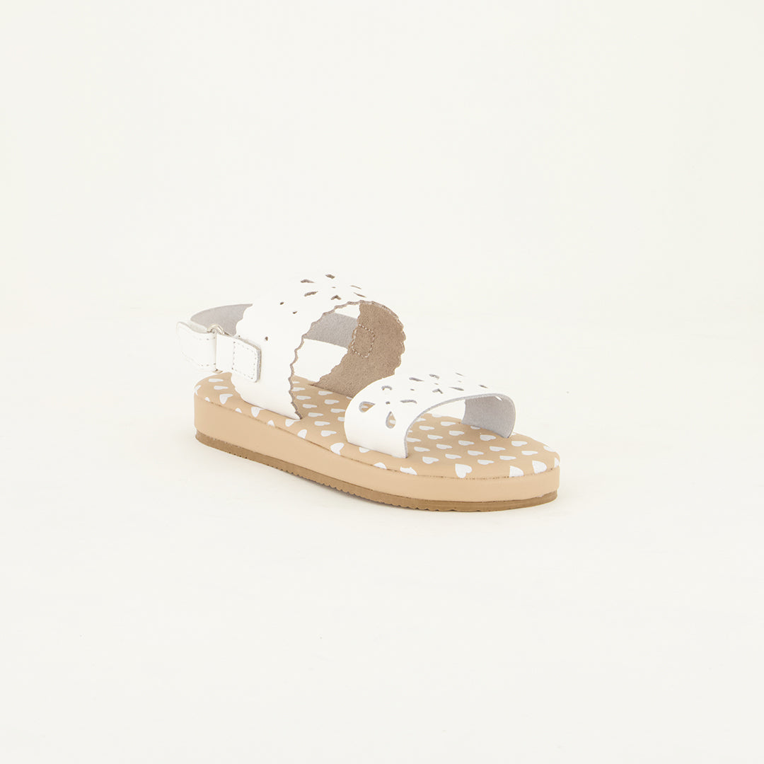 GIRLS TRB WHITE LEATHER DOUBLE STRAP SANDAL (LASER CUT FLOWER) - Fashion Fusion 179.99 Fashion Fusion