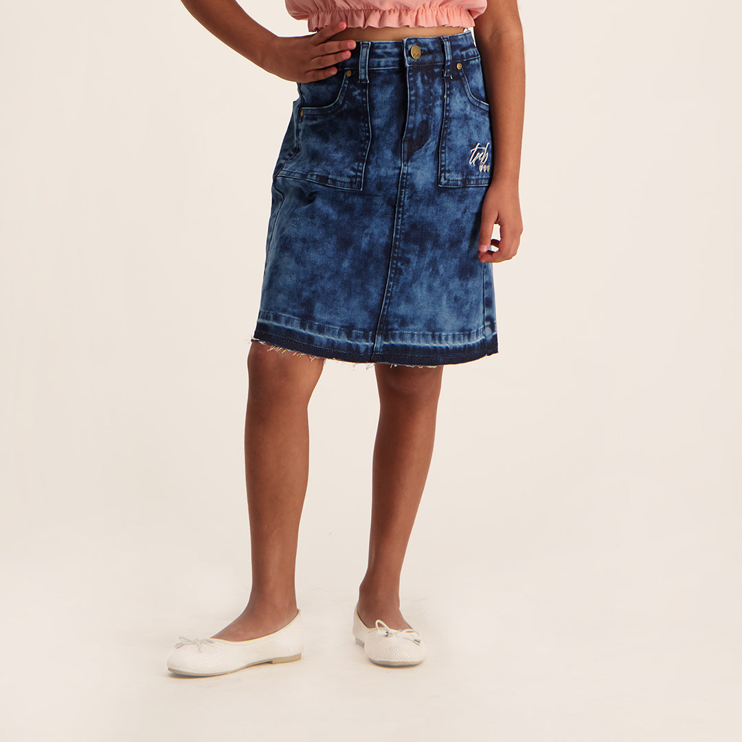 GIRLS TRB INDIGO DENIM SKIRT WITH POCKETS AND CONTRAST TIE UP AND EMB DETAIL - Fashion Fusion 269.99 Fashion Fusion