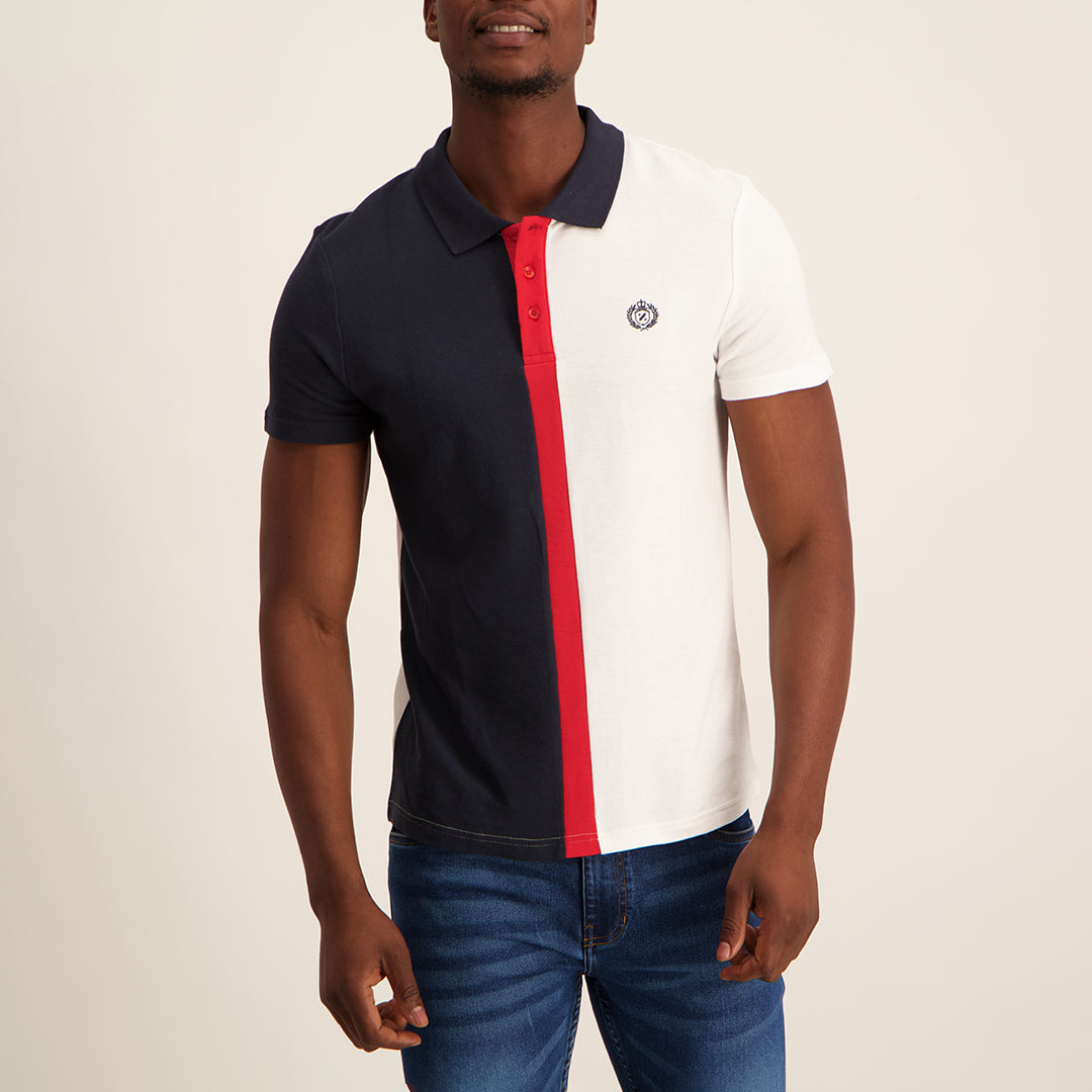 MENS ZAFF NAVY/WHITE COLOURBLOCK PIQUE GOLFER - Fashion Fusion 279.99 Fashion Fusion