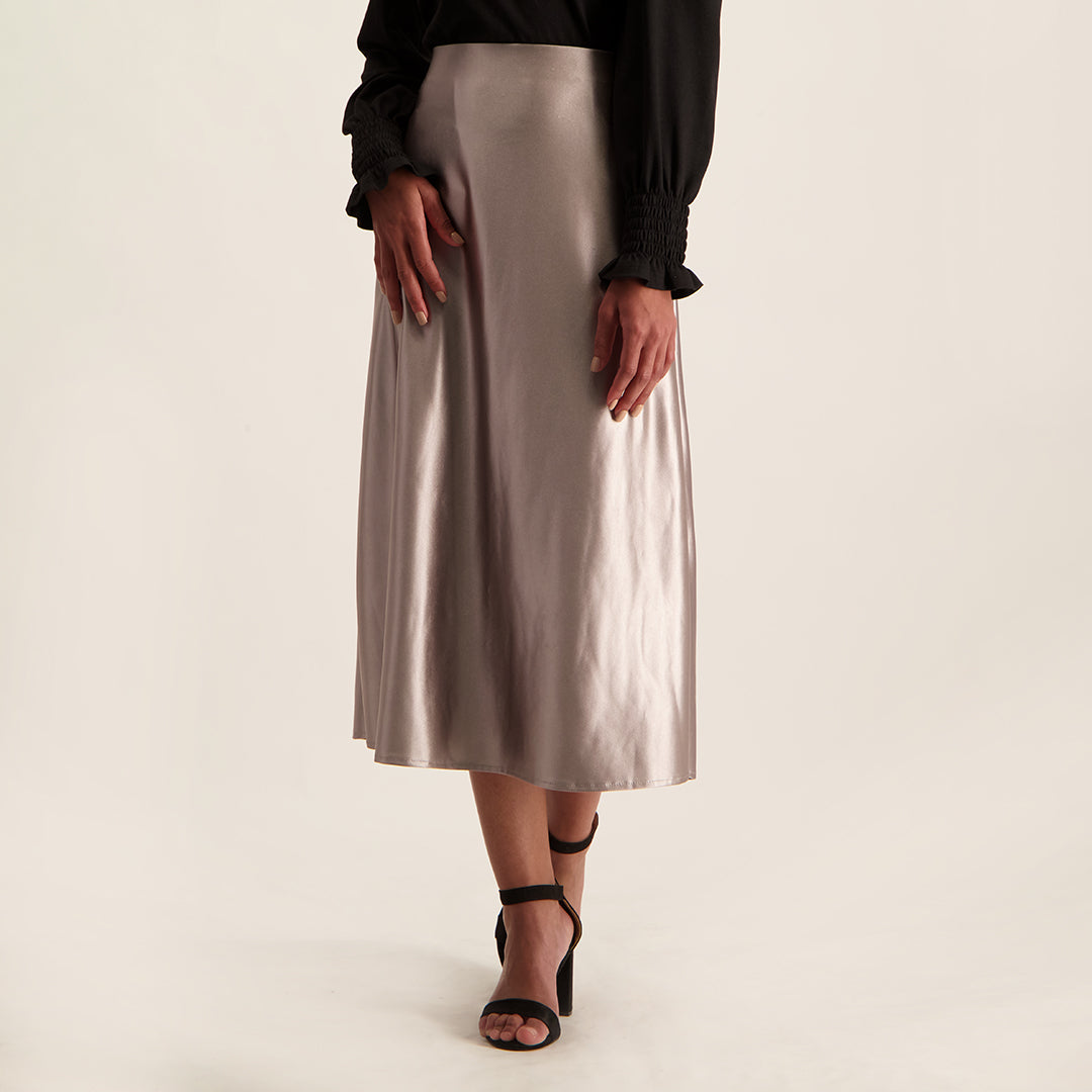 Grey Satin Skirt - Fashion Fusion 99.99 Fashion Fusion