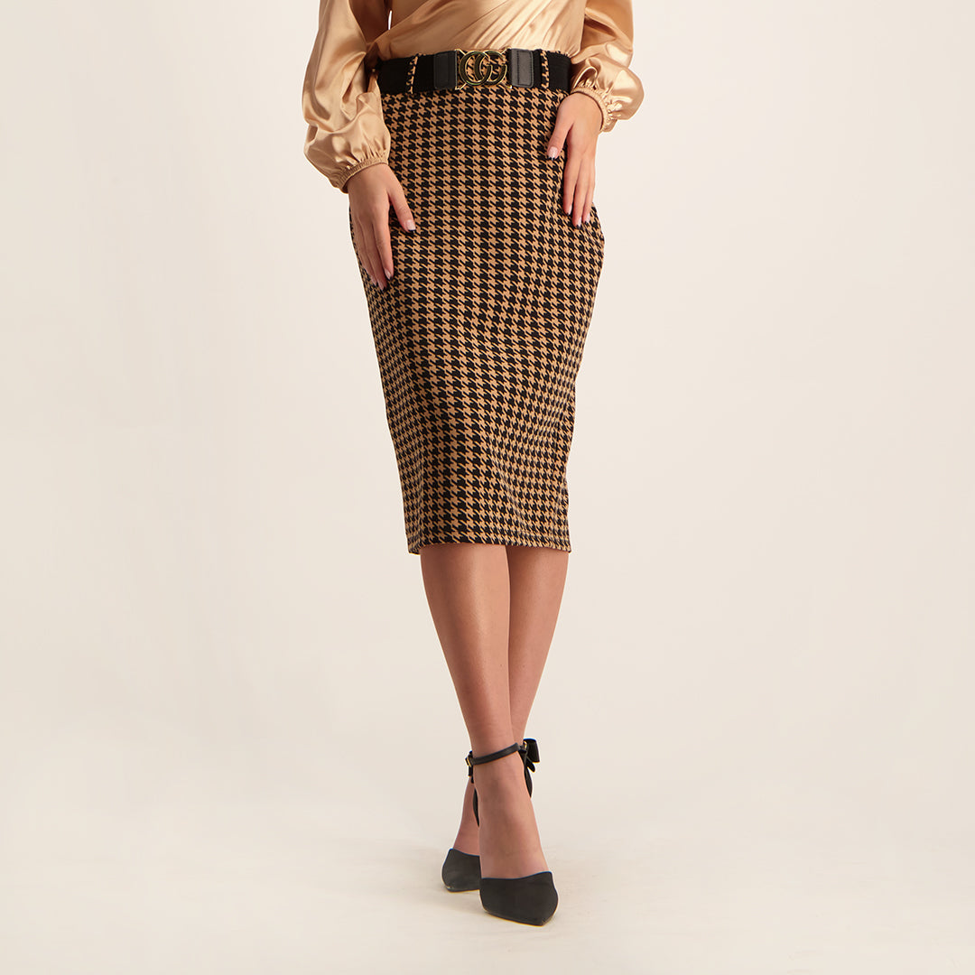 STONE /BLACK  PRINTED SKIRT WITH BELT - Fashion Fusion 189.99 Fashion Fusion