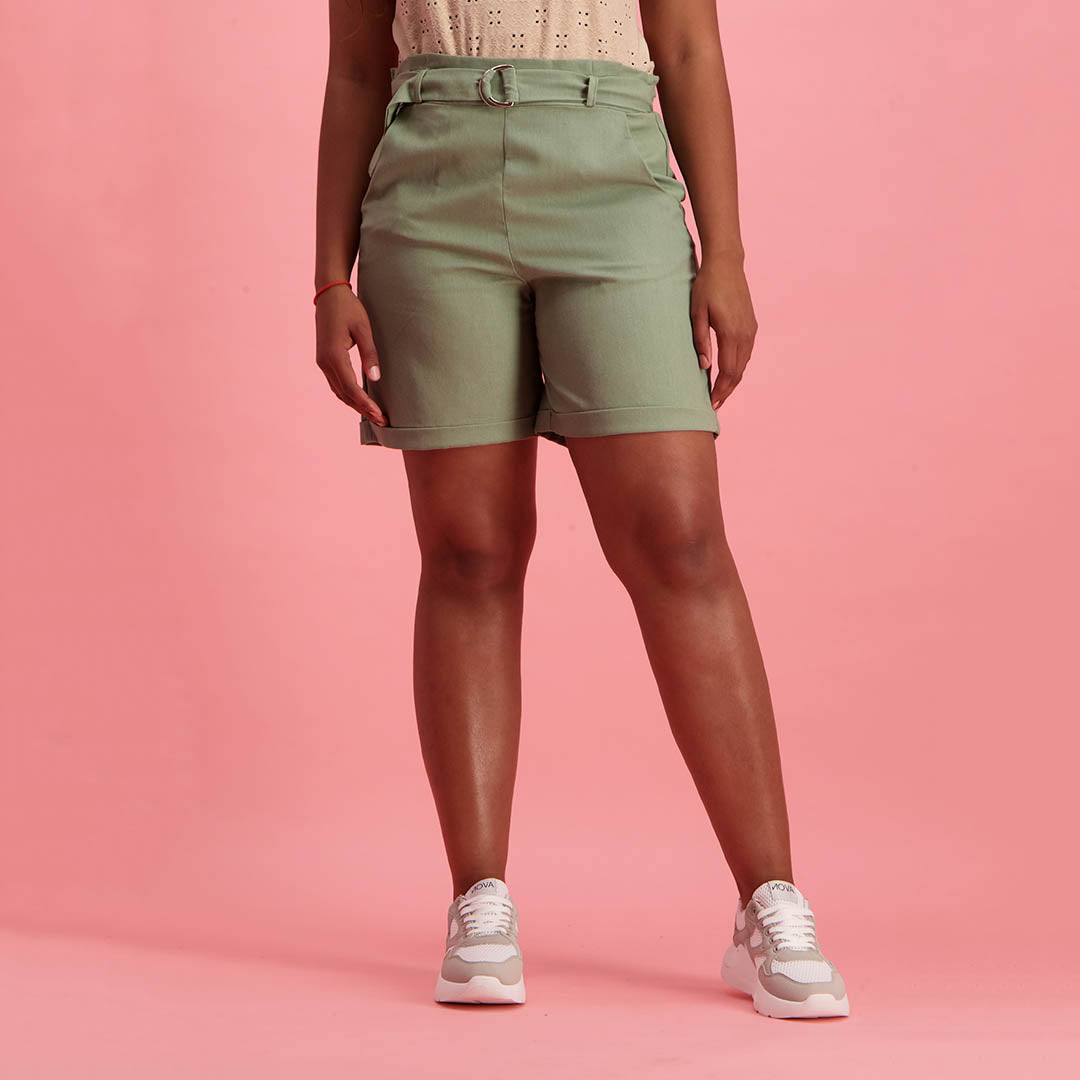 Sage Linen Shorts With Belt Detail - Fashion Fusion 109.00 Fashion Fusion