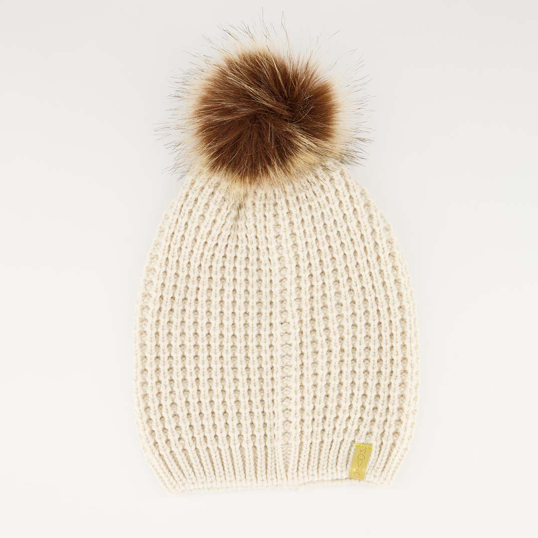 Waffle Knit Beanie With Pom Pom - Fashion Fusion 79.99 Fashion Fusion