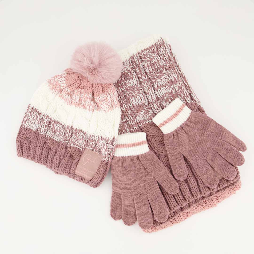 Chunky Cable Knit Beanie, Scarf And Glove Set - Fashion Fusion 179.00 Fashion Fusion