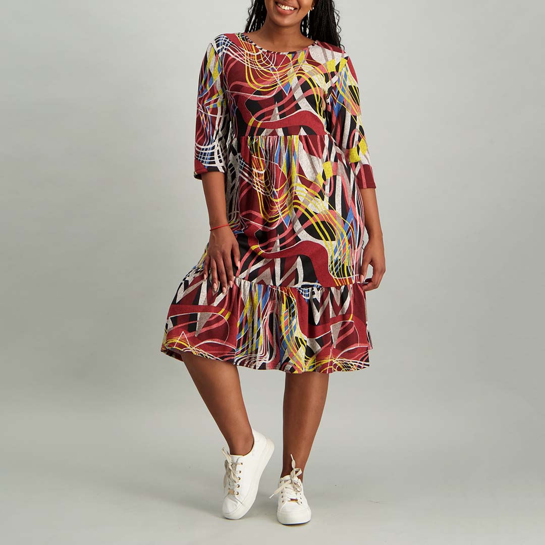 Long Sleeve Printed Dress - Fashion Fusion 89.00 Fashion Fusion