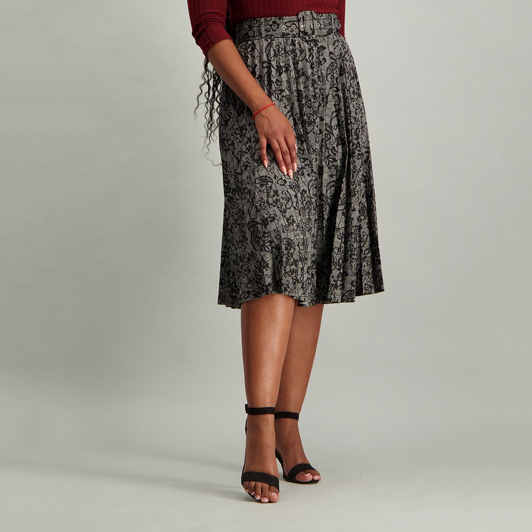 Check Pleated Skirt With Belt - Fashion Fusion 79.00 Fashion Fusion