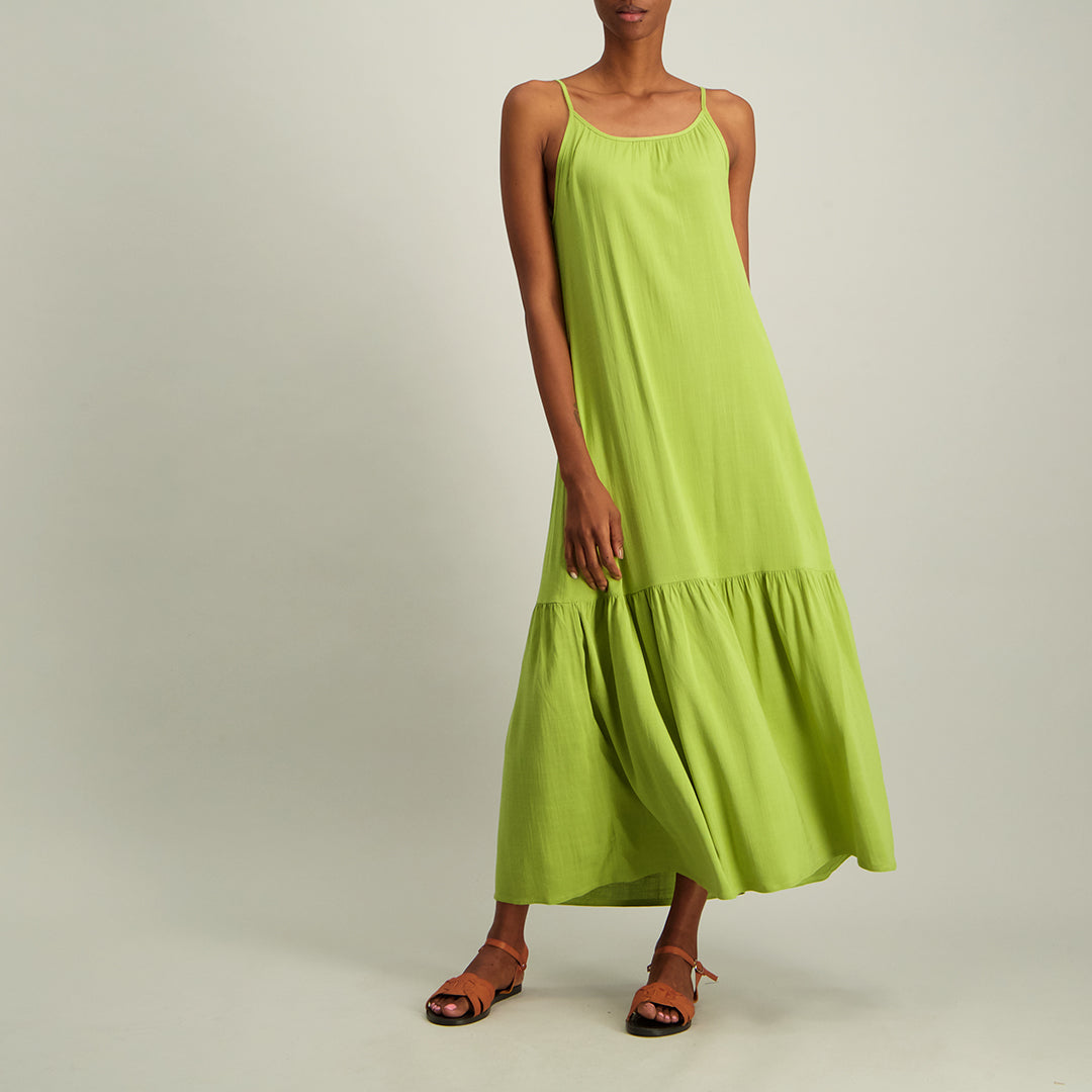 LADIES ALORA GREEN STRAPPY HATLER NECK TIERED DRESS - Fashion Fusion 139.00 Fashion Fusion