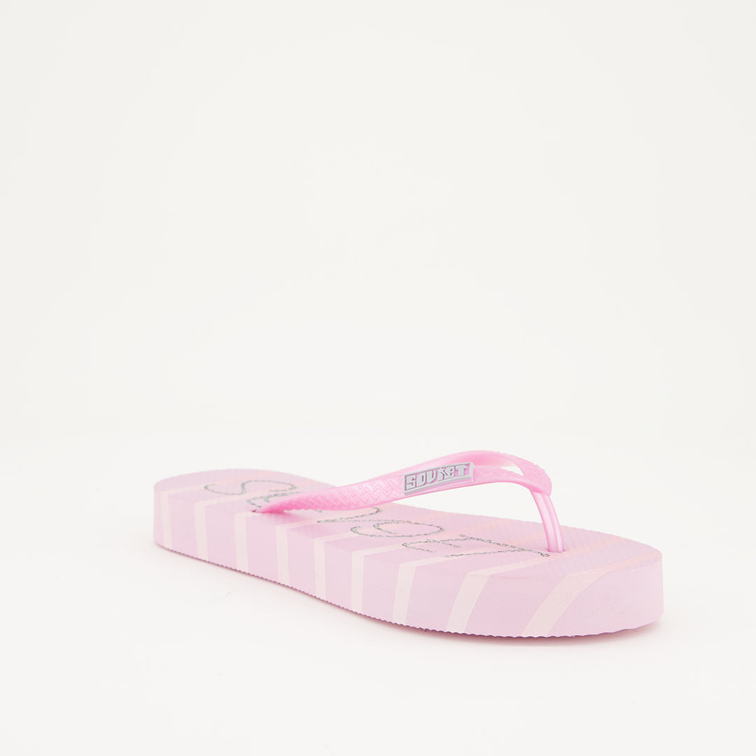 LADIES SOVIET DUSTY PINK FLIP FLOP WITH STRIPE PRINT AND GLITTER BRAND DETAIL - Fashion Fusion 69.00 Fashion Fusion