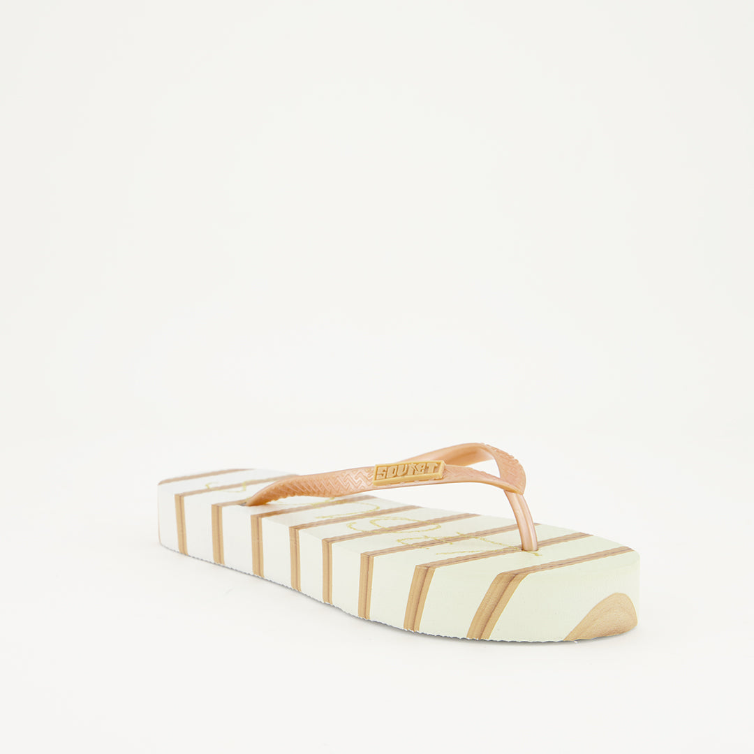 LADIES SOVIET GOLD FLIP FLOP WITH STRIPE PRINT AND GLITTER BRAND DETAIL - Fashion Fusion 69.00 Fashion Fusion